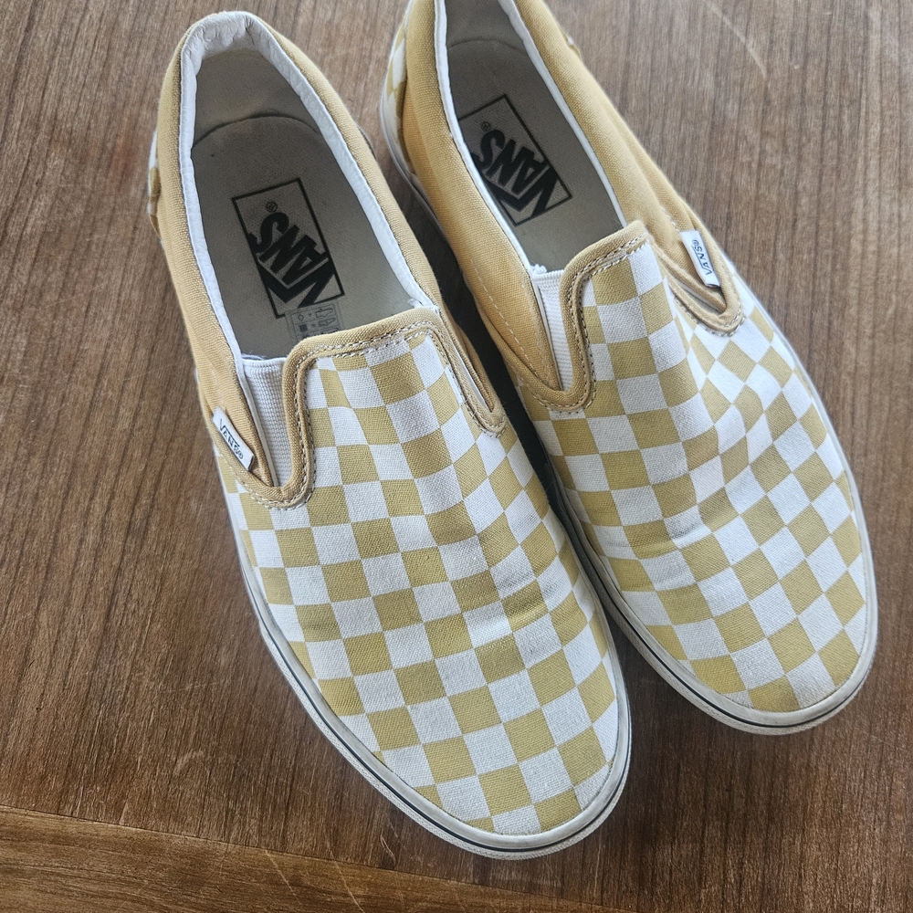 Vans Yellow and White Checkered Slip-Ons